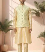 Yellow jacket kurta for men"s