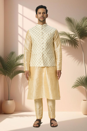 White jacket kurta for men"s