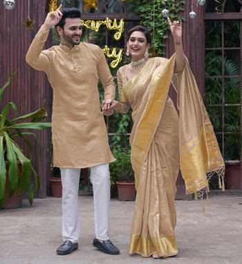 Bansari beige couple set saree with kurta 1