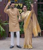 Bansari beige couple set saree with kurta