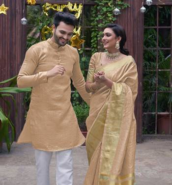 Bansari beige couple set saree with kurta 2