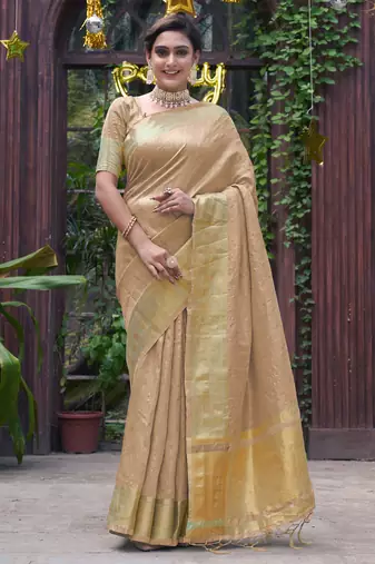 Bansari beige couple set saree with kurta