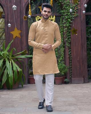 Bansari beige couple set saree with kurta 4