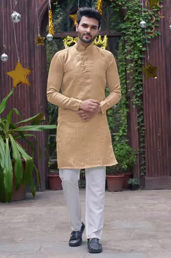 Bansari beige couple set saree with kurta