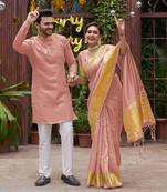 Bansari pink couple set saree with kurta