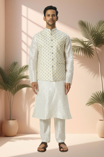 White jacket kurta for men"s