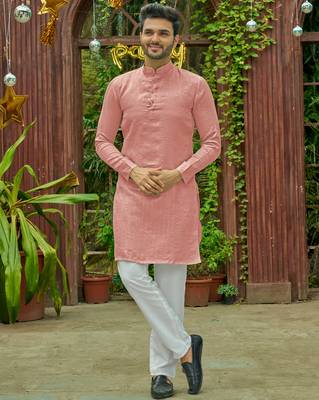 Bansari pink couple set saree with kurta 5