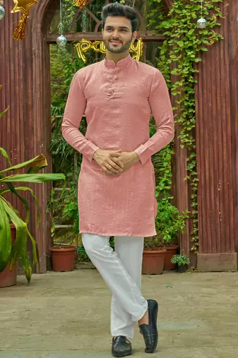 Bansari pink couple set saree with kurta