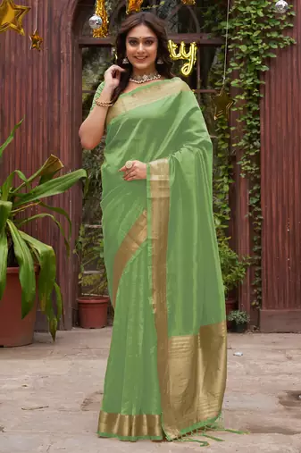 Green silk couple wear saree with kurta
