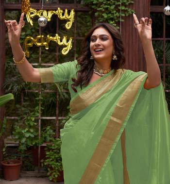 Green silk couple wear saree with kurta 4