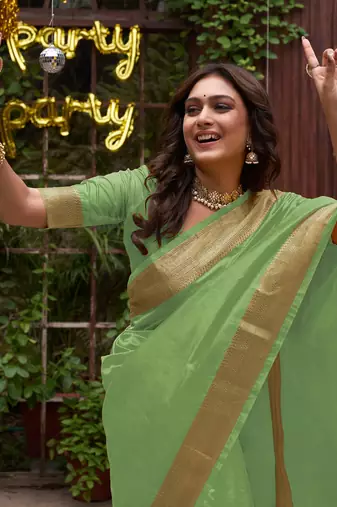 Green silk couple wear saree with kurta