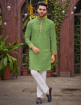 Green silk couple wear saree with kurta 5