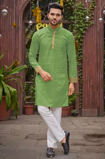 Green silk couple wear saree with kurta