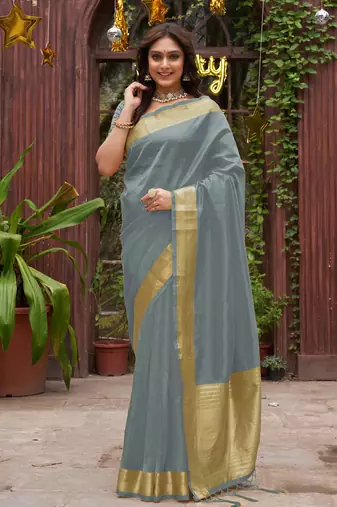 Grey silk couple wear saree with kurta