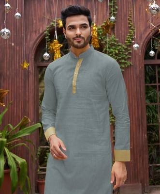 Grey silk couple wear saree with kurta 5