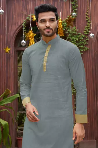 Grey silk couple wear saree with kurta