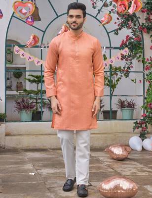 Sumitra peach silk couple wear saree with kurta 5