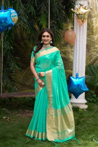Hunny teal silk couple wear saree with kurta