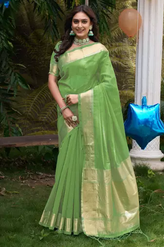 Hunny green silk couple wear saree with kurta