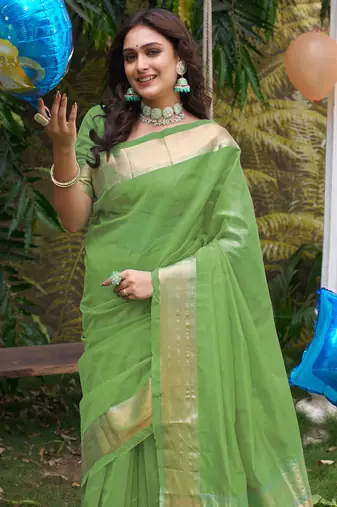 Hunny green silk couple wear saree with kurta