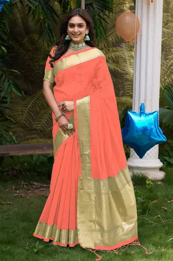 Hunny peach silk couple wear saree with kurta