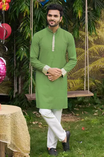Hunny green silk couple wear saree with kurta