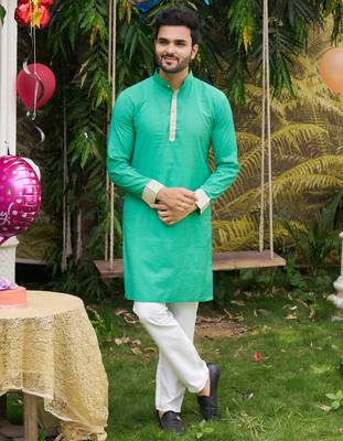 Hunny teal silk couple wear saree with kurta 5