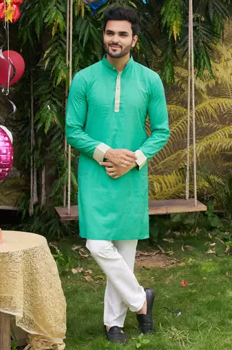Hunny teal silk couple wear saree with kurta