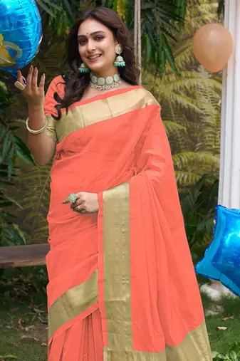 Hunny peach silk couple wear saree with kurta