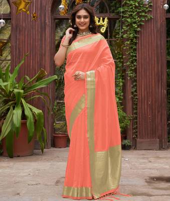 Peach silk couple wear saree with kurta 3