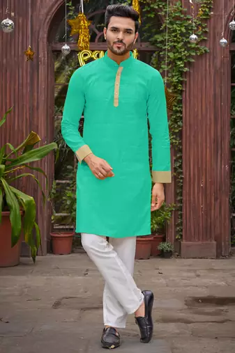 Rama green silk couple wear saree with kurta