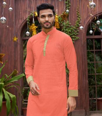 Peach silk couple wear saree with kurta 5