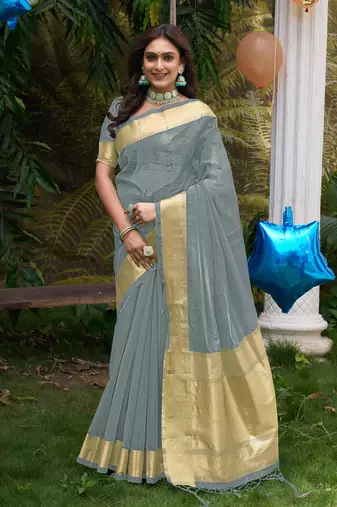 Hunny grey silk couple wear saree with kurta