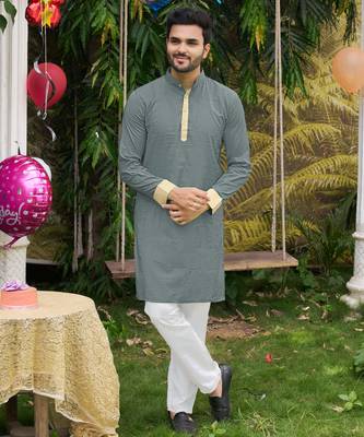 Hunny grey silk couple wear saree with kurta 4