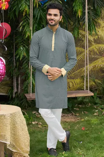 Hunny grey silk couple wear saree with kurta