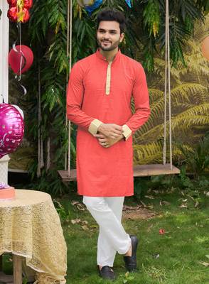 Hunny pink silk couple wear saree with kurta 5