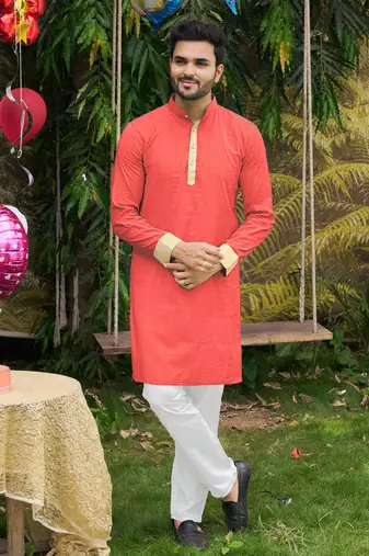 Hunny pink silk couple wear saree with kurta