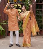 Bansari peach couple set saree with kurta