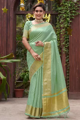 Bansari sea green couple set saree with kurta
