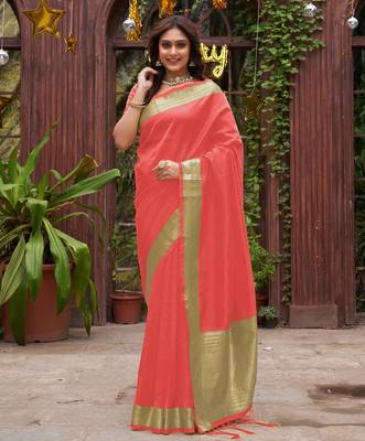Coral silk couple wear saree with kurta 3