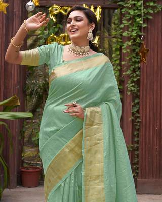 Bansari sea green couple set saree with kurta 4