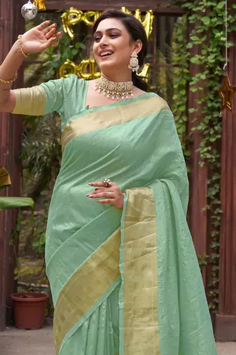Bansari sea green couple set saree with kurta