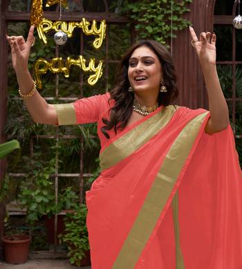 Coral silk couple wear saree with kurta 4