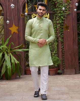 Mint Green Festive Couple's Set with Subtle Weave | Coordinated Ethnic Wear for Celebrations 4