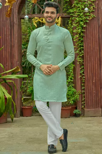 Bansari sea green couple set saree with kurta