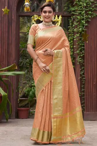 Bansari peach couple set saree with kurta