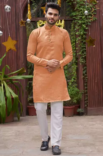 Bansari peach couple set saree with kurta