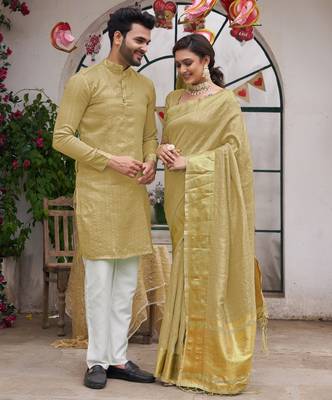 Bansari golden couple set saree with kurta 1