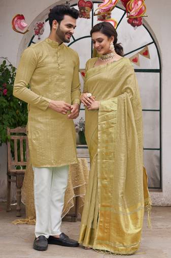 Bansari golden couple set saree with kurta