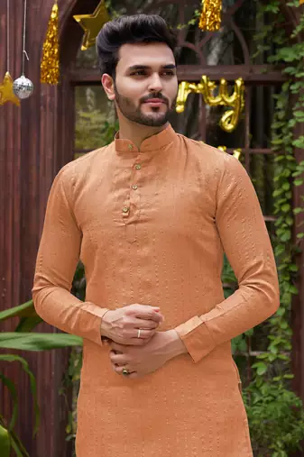 Bansari peach couple set saree with kurta